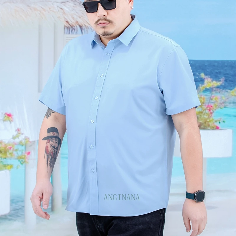 Plus size 12xl 170kg men's short sleeve oversized shirt large 10xl 9xl 8xl 6xl business summer Lapel shirt Navy black red white