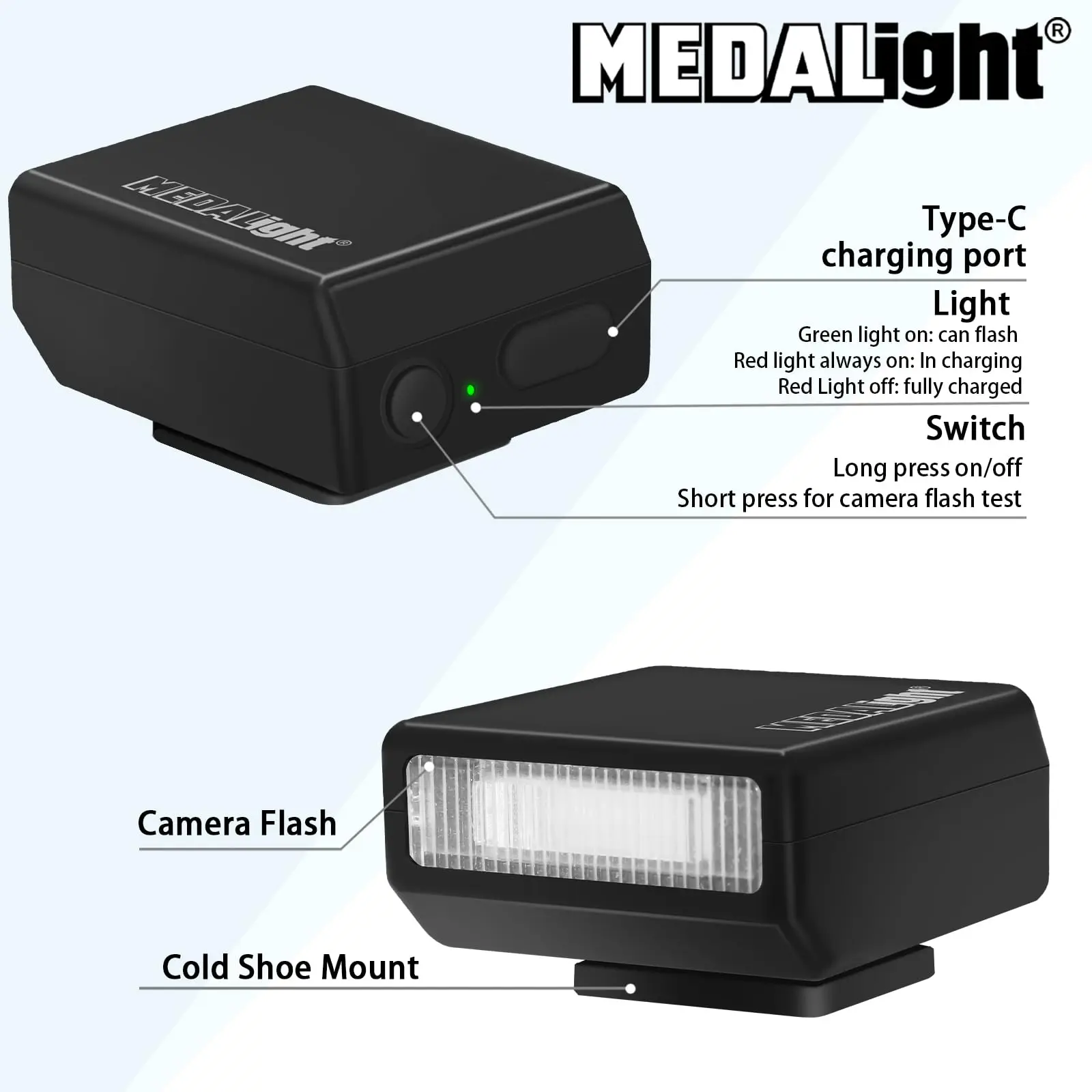 Medalight F1S Camera Flash for Ricoh (GR3/GR3X, etc.) Fuji/Sony/Nikon/Canon,Portable External Set-top Flash Universal Hot Shoe