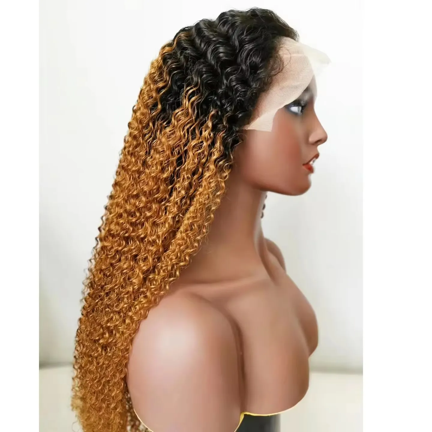 MDL 100% Remy Human Hair 13x4 HD Lace Front Frontal Wig for Women Pre Pulcked Kinky Curly Curl Ombre Black Brown Color 1B/27