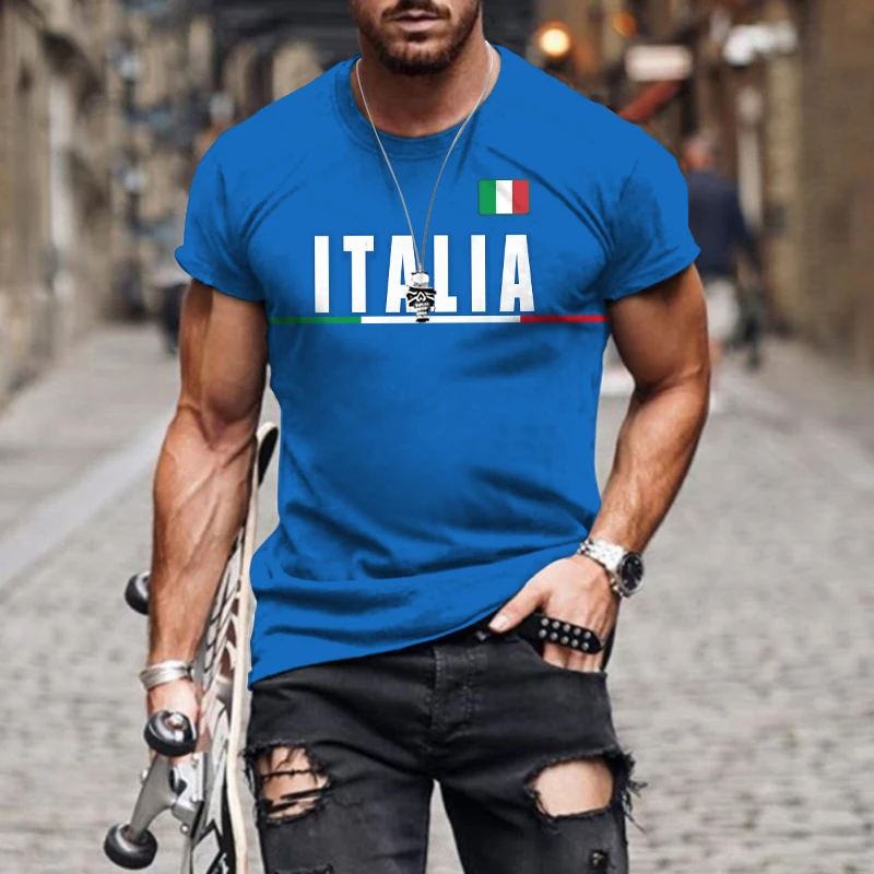 Summer Men 3D Italy Letter Printing Tops Tees Casual T-shirt Male Sports Short Sleeve Clothing Boys Girls Fashion Streetwear