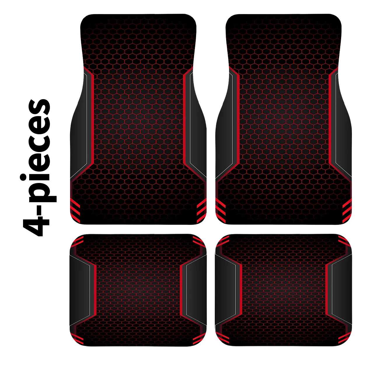 4pcs Red Black Geometric Printed Car Floor Mats, All-Season Stylish Auto Supply, Universal Fit For All Cars, Trendy Interior, Po