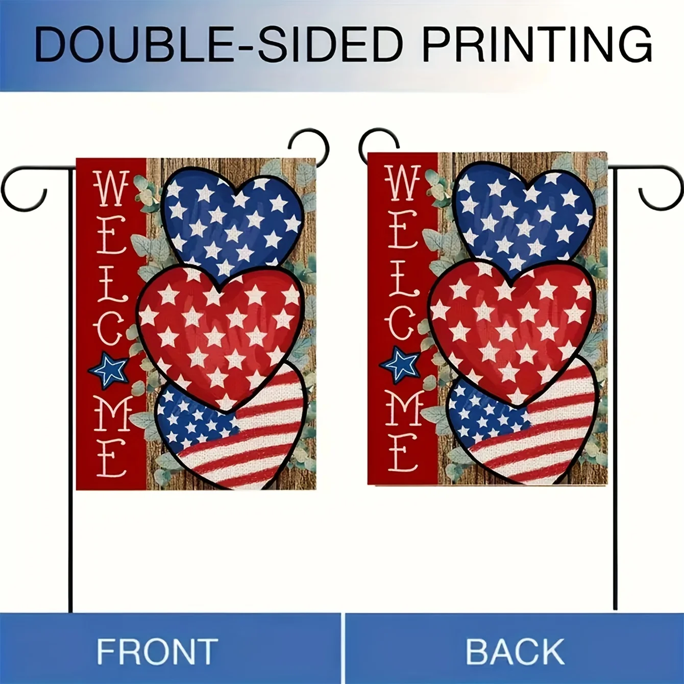 Welcome America 4th of July Garden Flag Double Sided USA Memorial Day Independence Day Patriotic Hearts Star Yard Flag