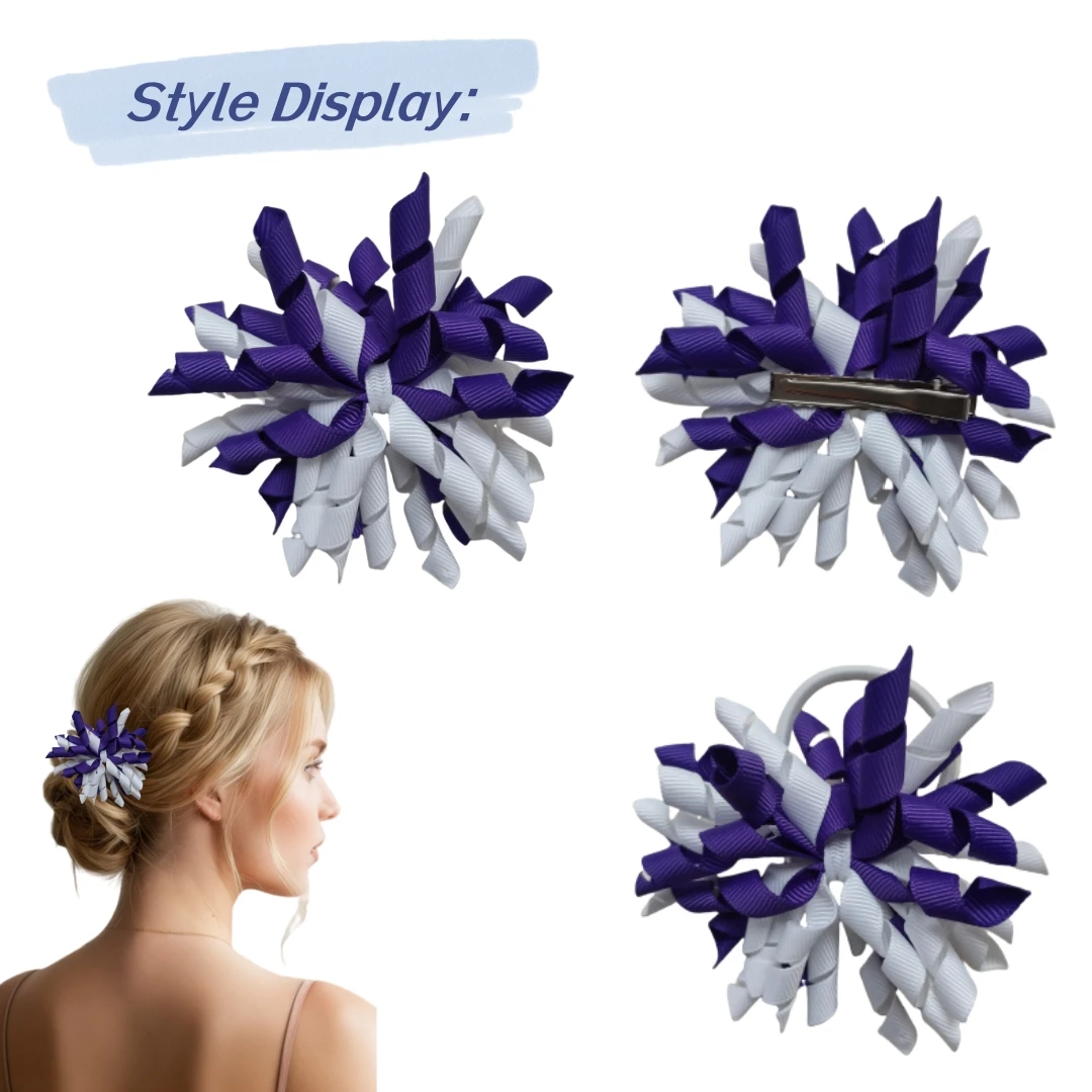 

Girl's Korker Hair Clip Elastic Hairband 3'' Corker Curly Loop Ribbon Tassel Student Back To School Day Woman Hairpin 10PCS