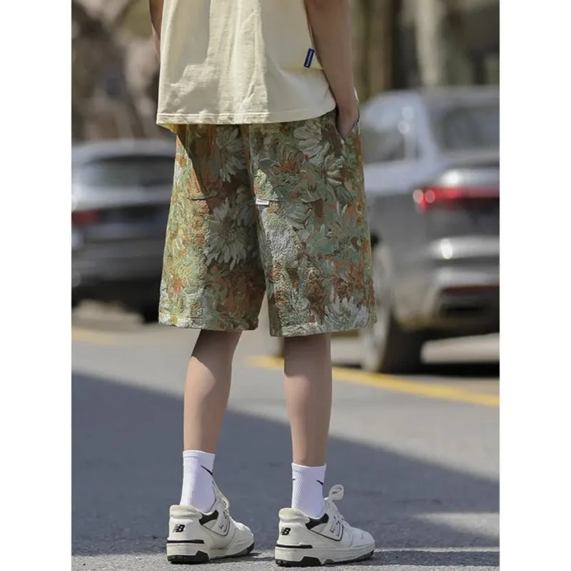 Chinese Style Comfortable Minimalist Casual Men\'s 2024 Summer Printed Elasticized Printed Drawstring Pocket Fashion Loose Shorts