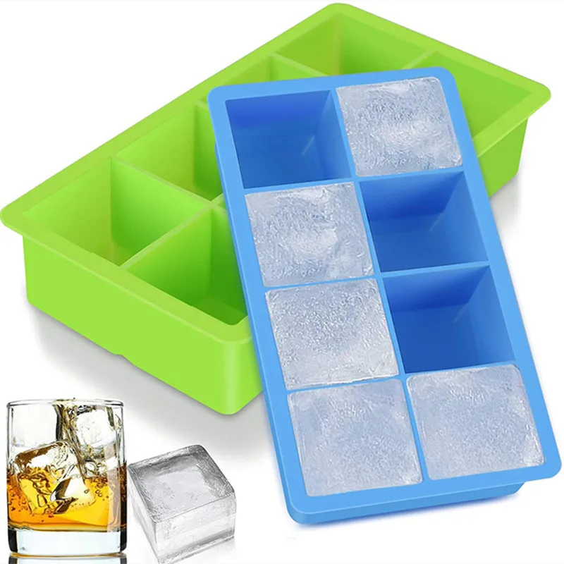 4/6/8 Grid Ball Big Square Ice Cube Mold Black Silicone Ice Cube Maker Reusable DIY Ice Cube Tray for Freezer Drinks Whisky Wine