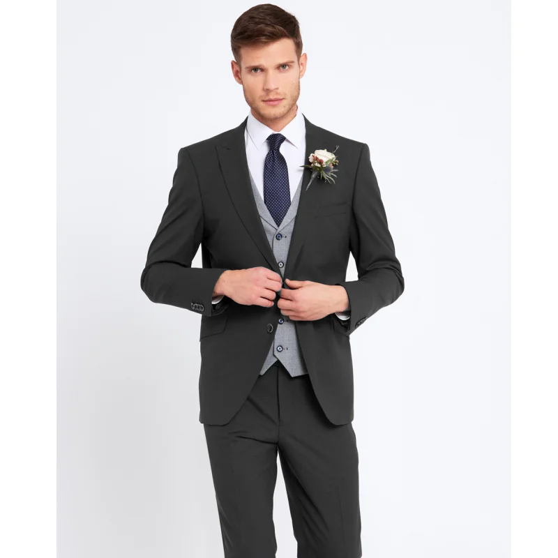 

Men Suit 3 Pieces Shawl Lapel Slim Business Daily Fit Wedding Groom Tuxedo Banquet Work Set Jacket Gray Vest With Pants