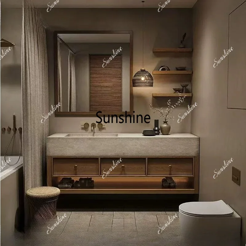 B & B medieval travertine rock slab integrated basin washing tableT*