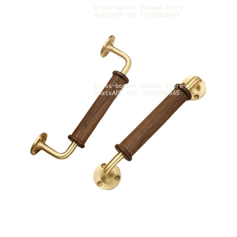 Surface Mount Black Walnut Double Sided Door Pull Solid Wood Door Handle For Wooden Gate Kitchen Shop Frame Sliding Barn