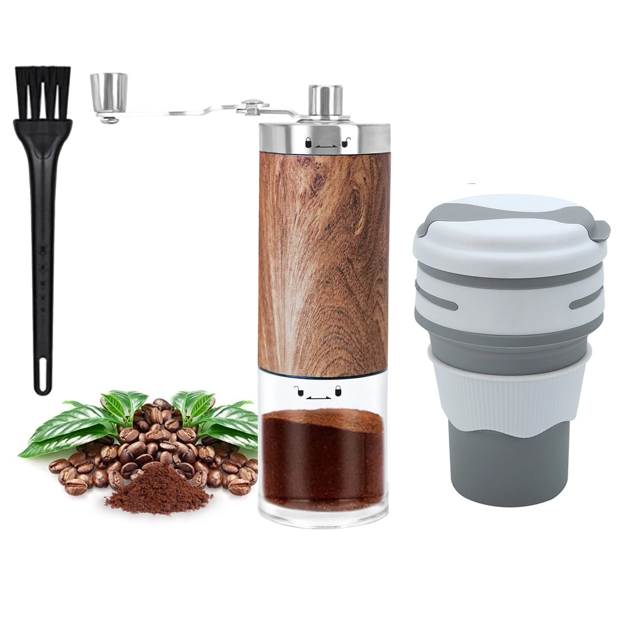 

Portable Manual Coffee Bean Grinder Stainless Steel Wood Grain Crank Handmade Coffee Grinder Mill Kitchen Tool Grinders
