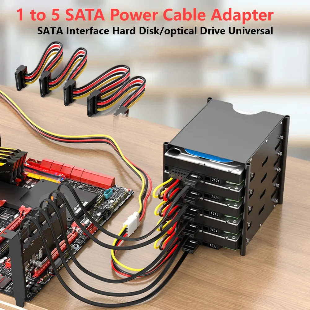 SATA 3.5/2.5 inch1 to 5 SATA Power Cable Adapter Splitter Cables Hard Drive Power Supply Cord for BTC Mining Rig