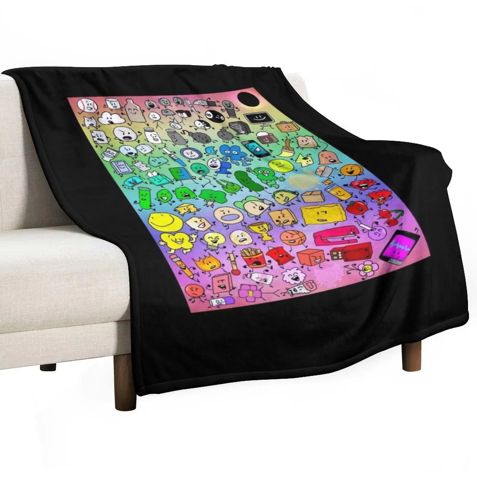 

BFDI Inanimate Insanity All Characters (Rainbow) Throw Blanket Personalized Gift funny gift Plush Decoratives Blankets