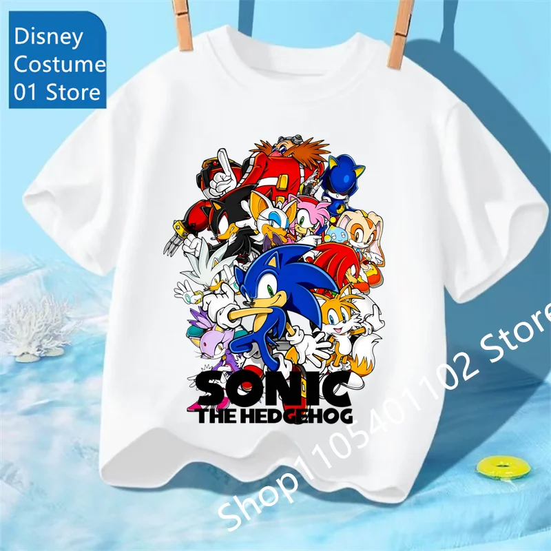 206 Sonics The Hedgehog Anime Boys' Breathable T-shirt Children Fashion Clothing Casual Wear, Breathable Thin Style, Unisex Top
