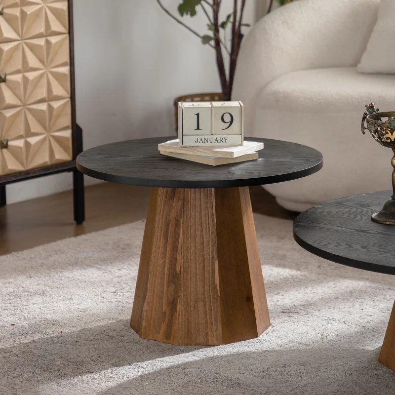 

American style Modern Round Coffee Table Sturdy Pedestal Wooden Tea Table Side Table for Living Room Easy to Assemble