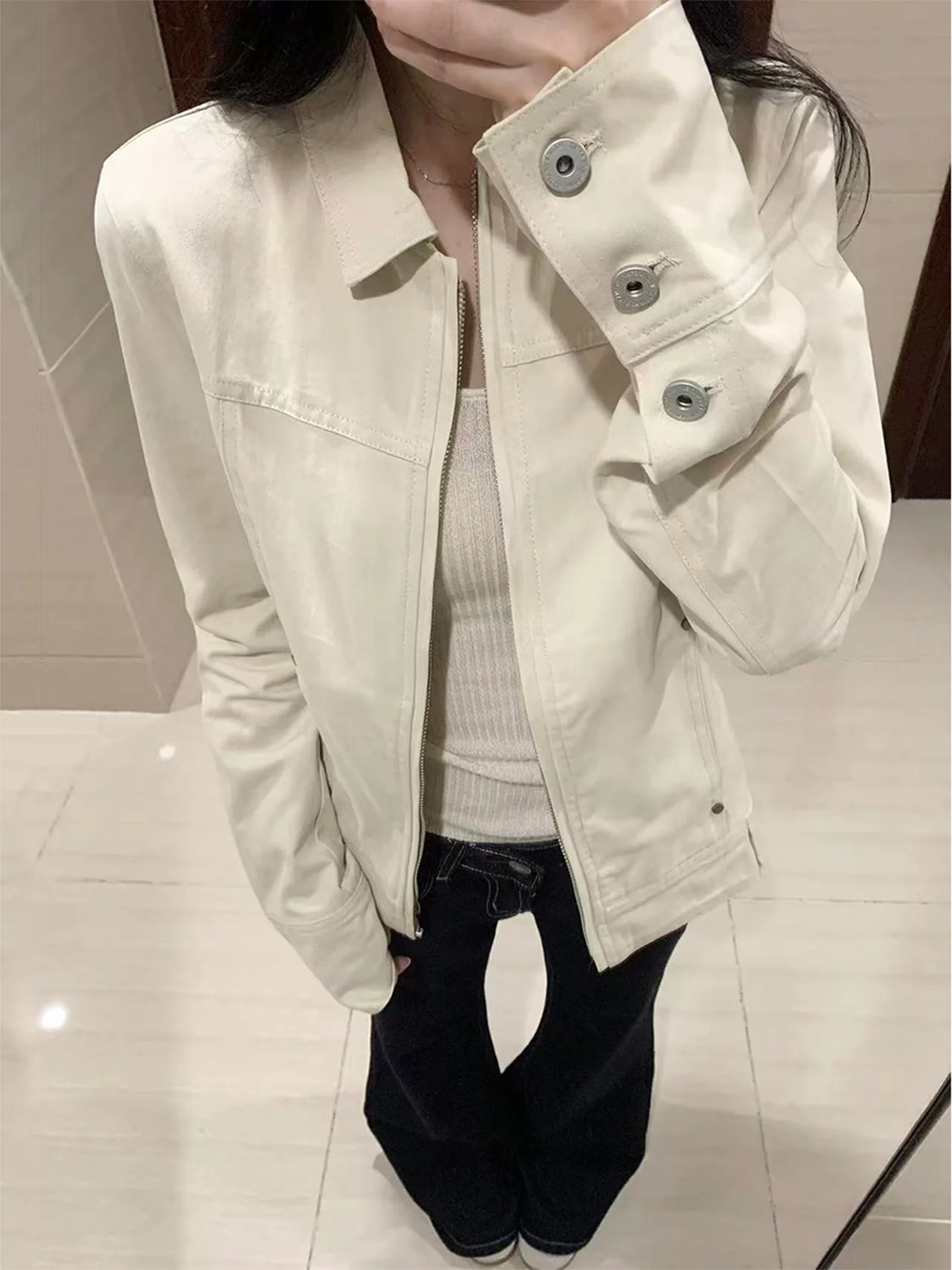 American Retro Collar Early Short Jacket Women's Fashion Slim Fit Korean Style Versatile Spring Autumn New Arrival Jacket