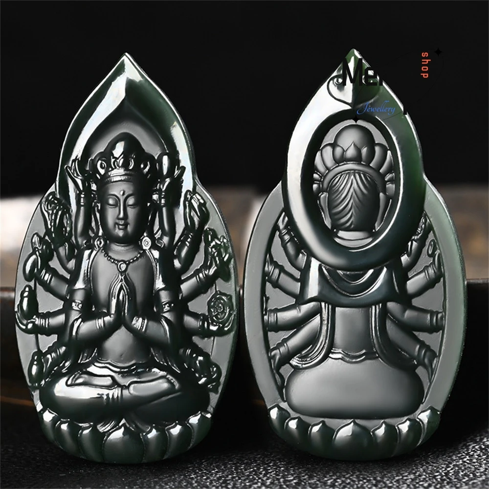 Natural Hetian Green Jade Eight Great Bodhisattva Zodiac Patron Saint Amulet Good Luck Wealth Blessing Pendant Exquisite Jewelry