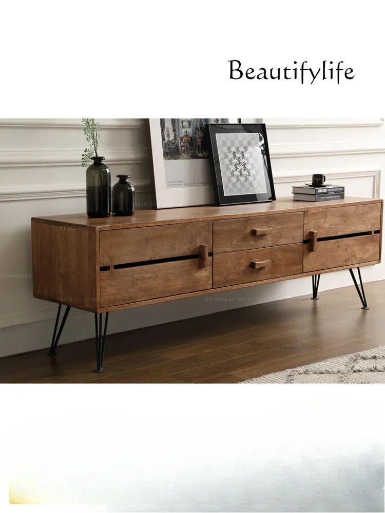 

yj32 Nordic light luxury simple log rubber wood living room rectangular TV cabinet strip cabinet