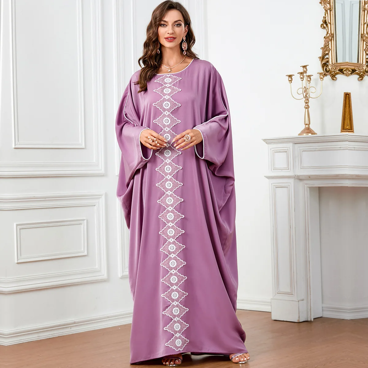 

Women Muslim Batwing Sleeve Loose Maxi Dress Ramadan Eid Mubarak Djellaba Dubai Abaya Turkey Kaftan Arabic Robe Islamic Clothing