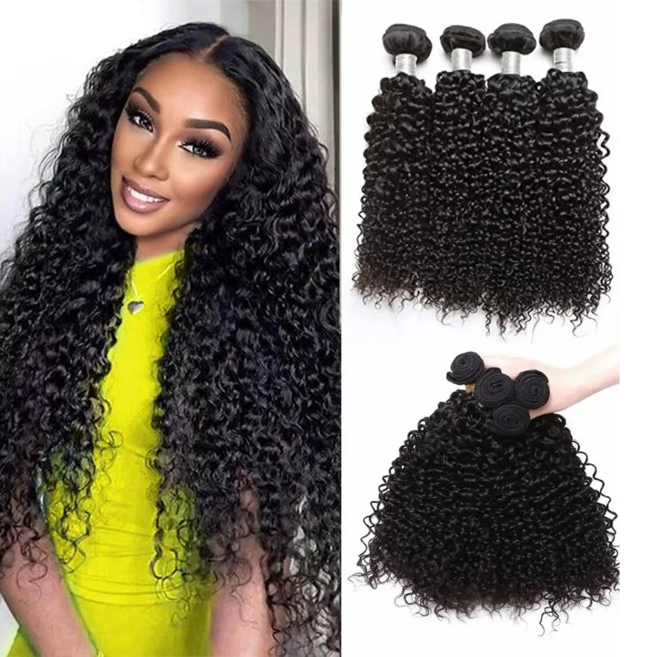 

4 Bundles Kinky Hair 100% Curly Weave Human Hair Bundles Remy Hair 8-30 Inch Brazilian Hair Weave Bundles Natural Color