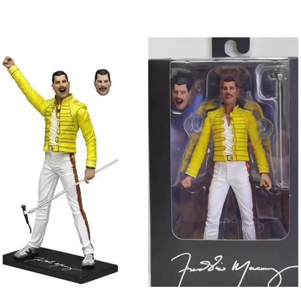 Freddie Mercury Action Figure Queen Band Rock Music Legend PVC Statue Yellow Jacket Figurine Collectible Gift for Music Fans