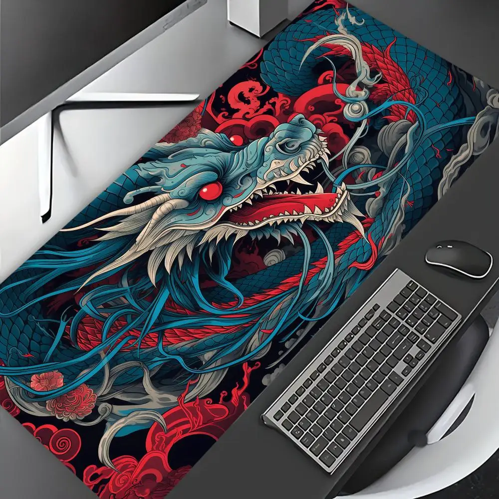 

Japanese Dragon Design Pattern Gaming Mouse Pad, Natural Rubber Non-Slip Desktop Pad, Stitched Edge, Great for Office and Gamers