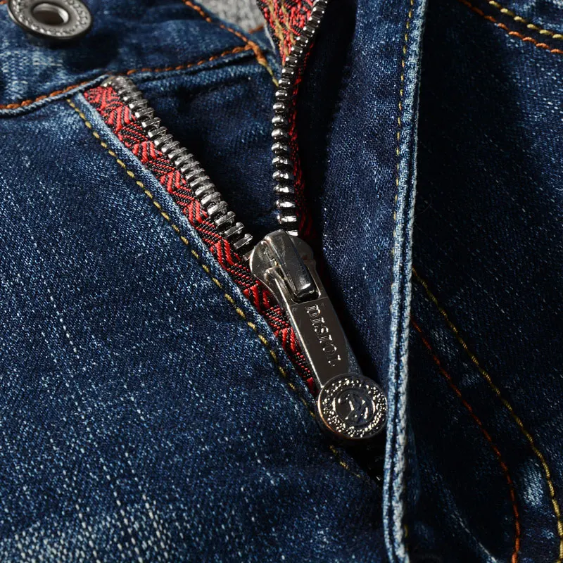 Fashion Designer Men Jeans High Quality Retro Dark Blue Stretch Slim Fit Painted Ripped Jeans Men Vintage Denim Pants Hombre