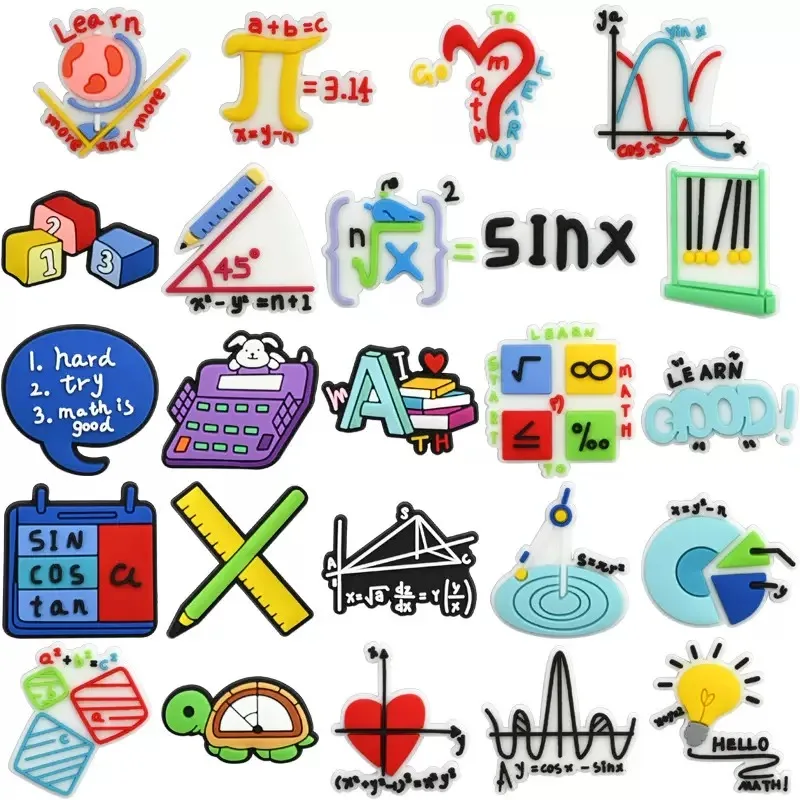 1-24Pcs Cartoon Math PVC Children Shoes Charms Clog Garden Shoes Accessories DIY Popular Sandals Decoration Holiday Present