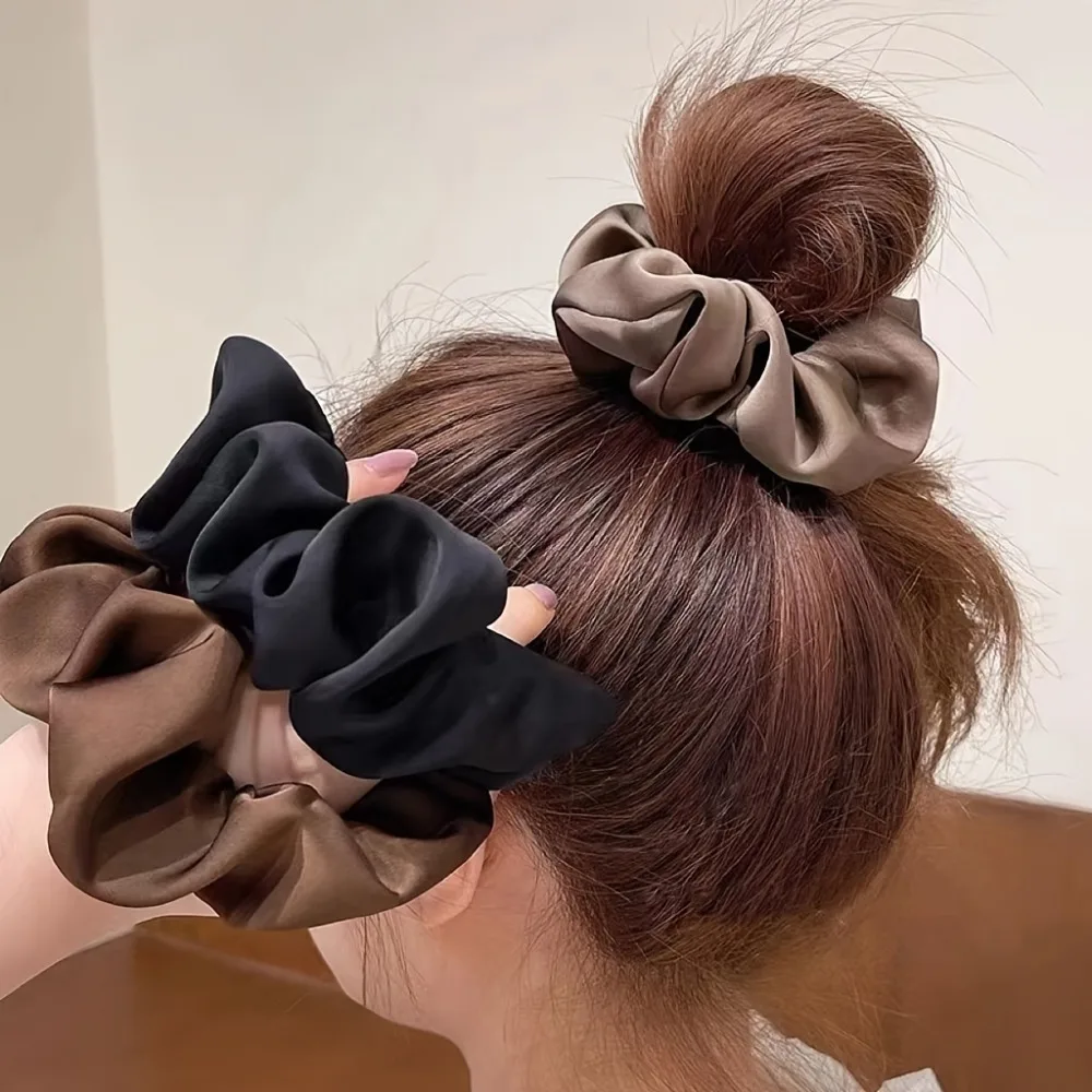 3-teiliges Set Satin-Scrunchies in Neutralen Tönen, Weiche Seidige Haargummis, Elastische Pferdeschwanzhalter, Stoff-Scrunchies für Frauen, Tägliches Styling
