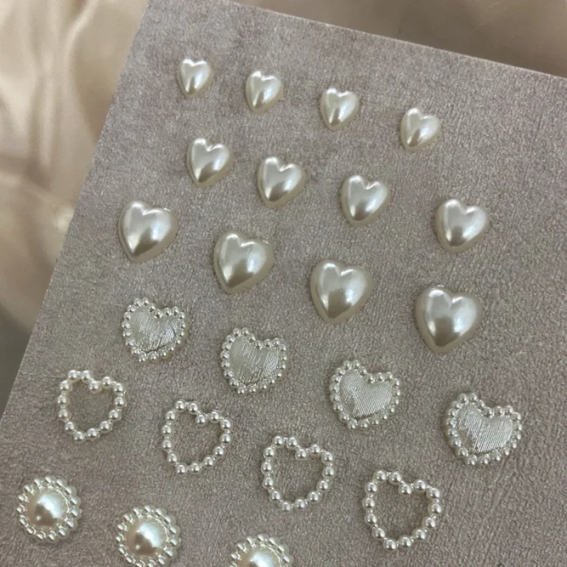 100 pçs misturado pérola coração decorações da arte do prego branco meio fundo plano vintage barroco coração pérola decorações caso do telefone brincos