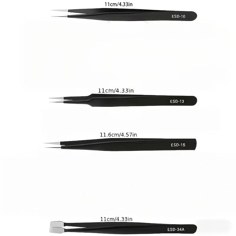 Stainless Steel ESD‑Safe Tweezers, Multi‑Purpose Precision Forceps for Phone PCB Repair Jewelry Model Making Laboratory Work