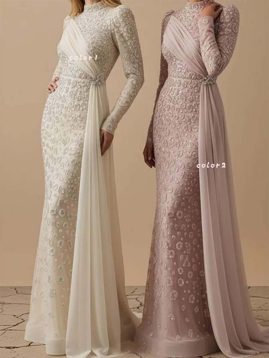 럭셔리 하이 칼라 멀티 컬러 아플리케 같은 인어 공식적인 이브닝 드레스 생일 파티 댄스 파티 드레스 맞춤형