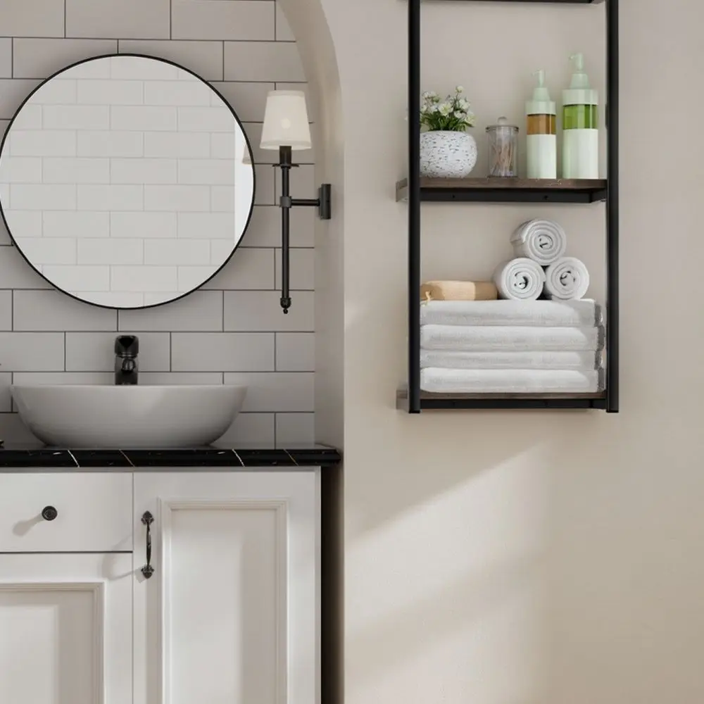 Modern Double Layer Wood Wall Shelf Bathroom Storage Organizer Rack Toilet Towel Holder Home Decor Furniture