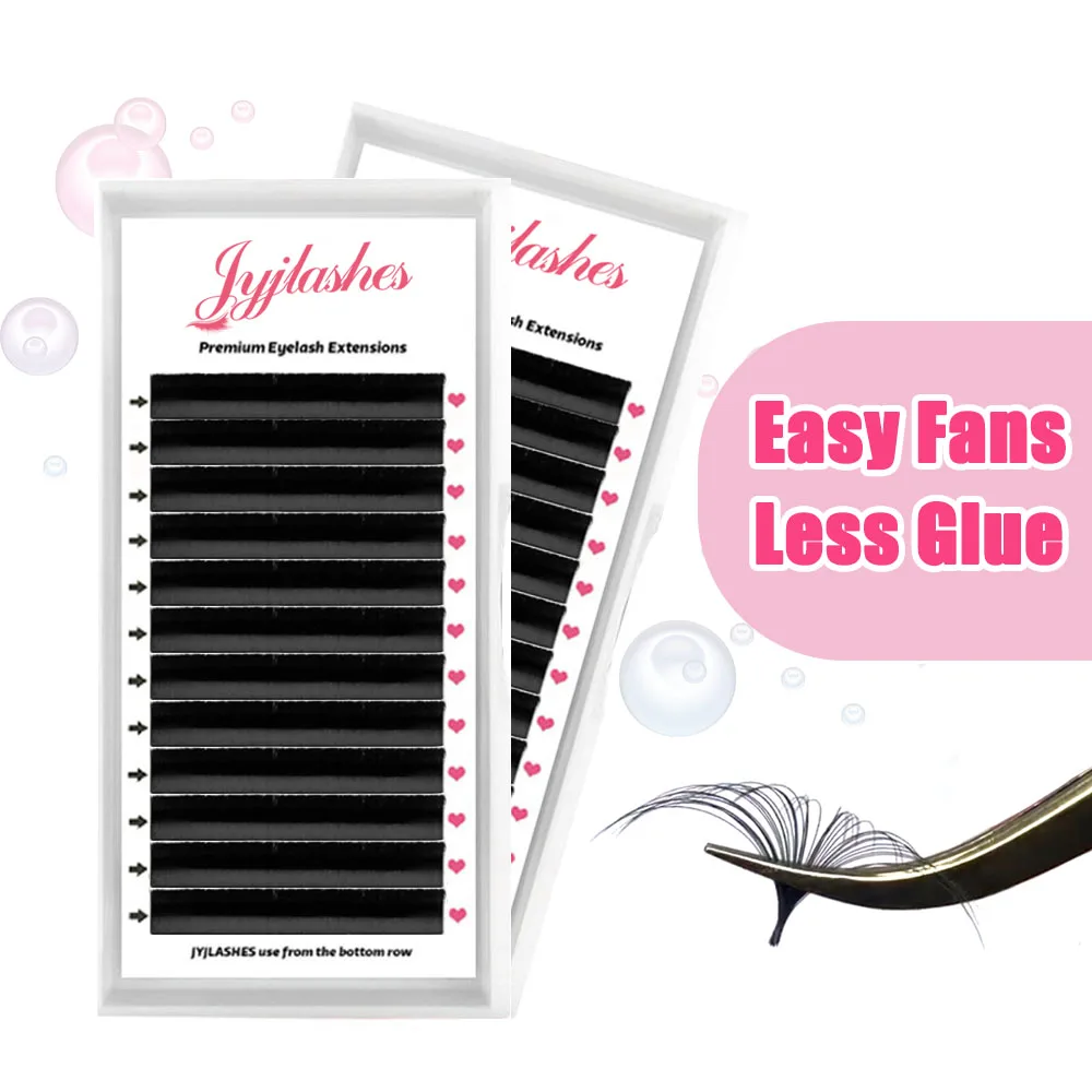 JYJLASHES Easy Fan Volume Lashes Austomatic Flowering Eyelash Extension Matte Black Mega Eyelashes All Size Makeup Cilios