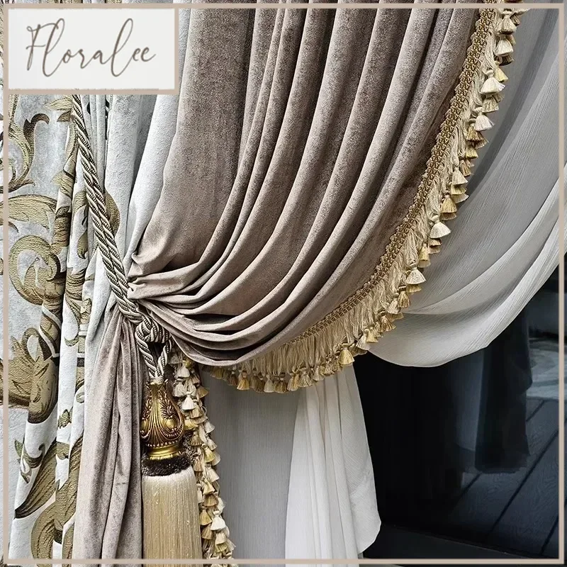 

French Rococo Curtains For Living Room Bedroom Villa Luxury High-end Imported Silk Velvet American European Curtains Custom Size