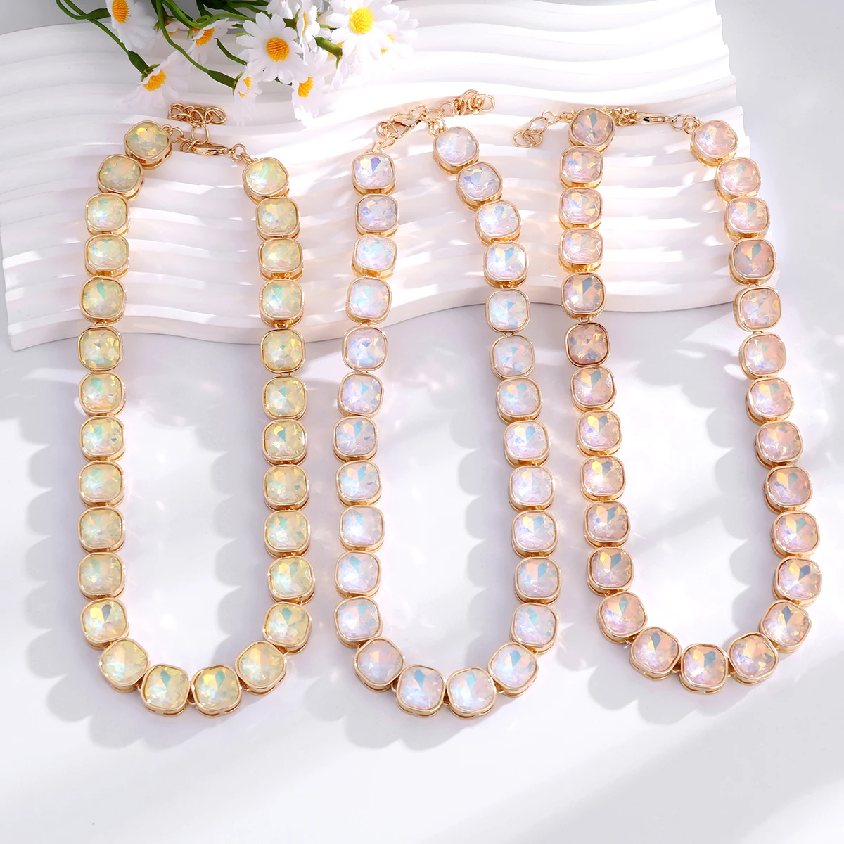 Nuevo y llamativo collar de cristal para mujer, gargantilla de cristal colorida, collar de tenis con incrustaciones de cristales para mujer, cadenas de joyería al por mayor