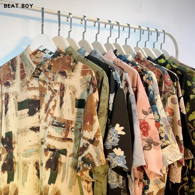 

Retro Hawaiian Vaion Loose irt ort Sve Floral Print Men Women Baroque Vintage Feel Splaed Oil Painting irt