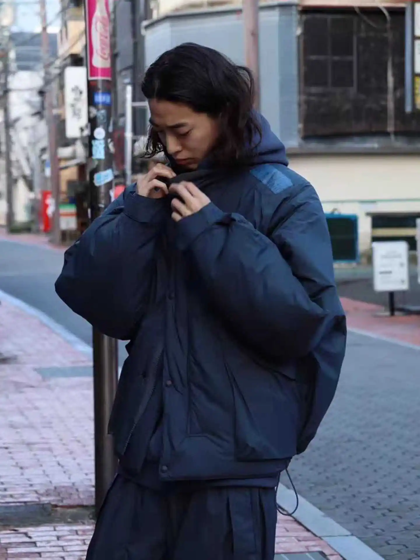 N. HOOLYWOOD اليابانية النايلون في الهواء الطلق الدافئة جيب كبير P القطن قبعة مخفية الوقوف طوق الملابس معطف