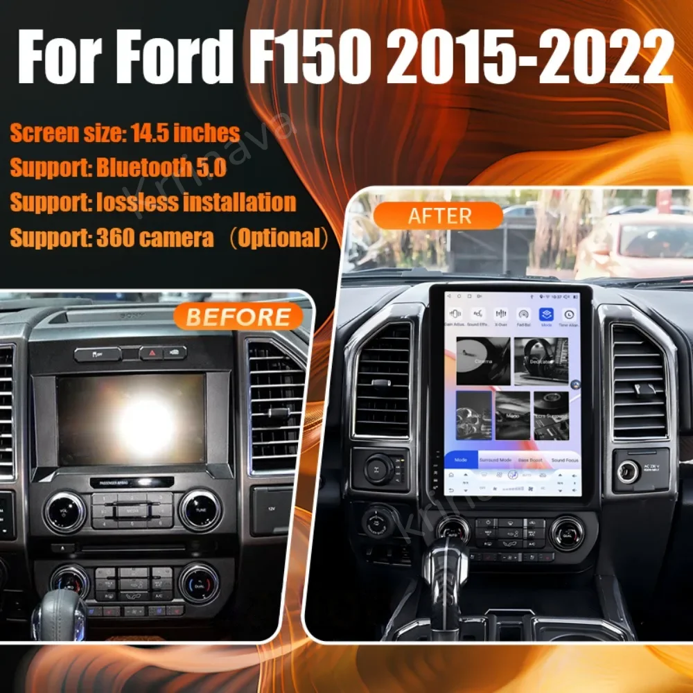 

For Ford F150 F250 2015-2021 14.5 Inch Android 8+128GB Tesla Style Car GPS Navigation Multimedia Player Radio Tape Headunit HD