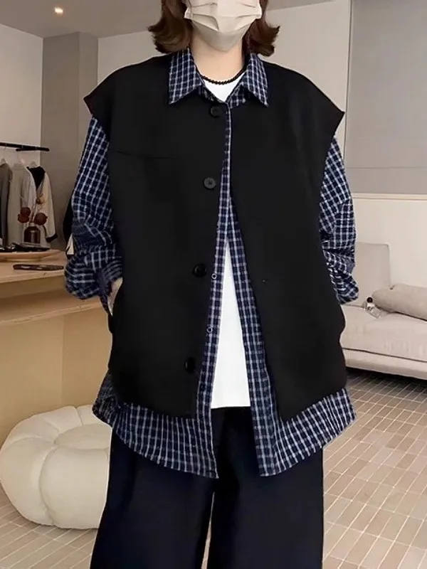 

plus Size Bla Vest Jaet Women's Loose Fit Autumn Winter Slimming oulder Open Cardigan Top Commute Sle round Ne