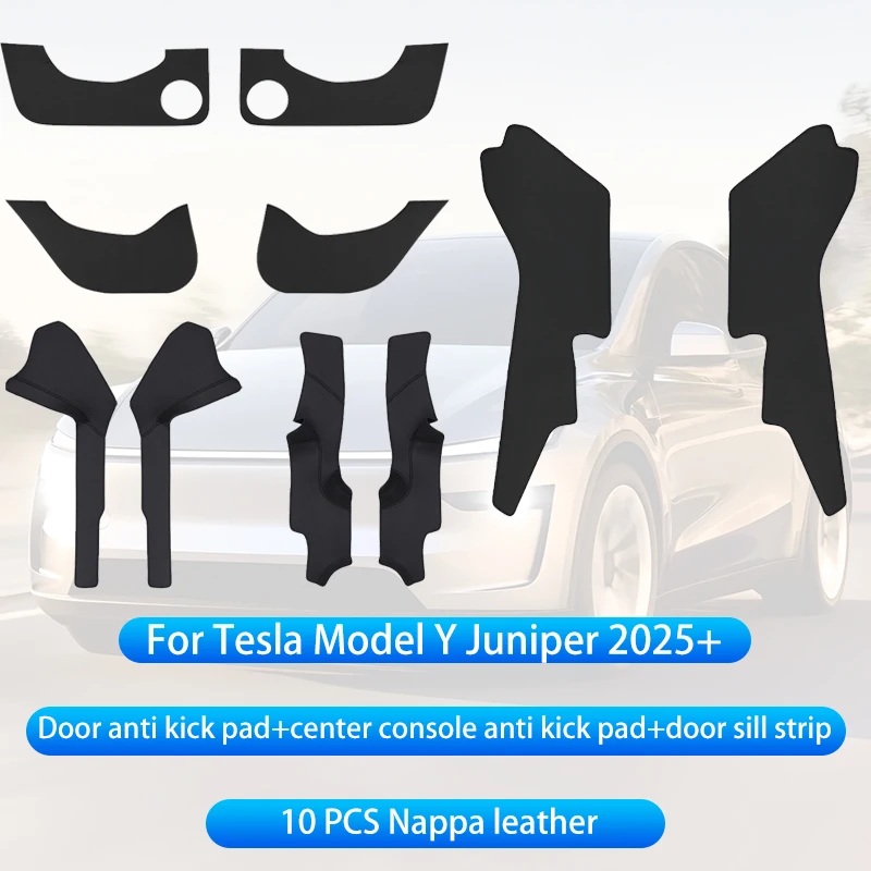 Voor Tesla Model Y Juniper 2025 + Middenconsole Twee Zijpaneel Anti Kick Pad Protector Lederen Sticker Voet Cover Auto accessoires