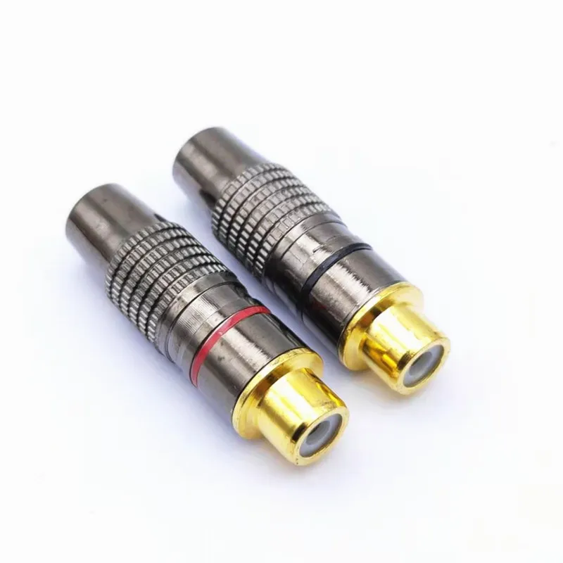 2pcs Balck  Red Gold RCA Male Plug Female Jack  Solder Audio Video Adapter Connector Male to Male Convertor for Coaxial Cable