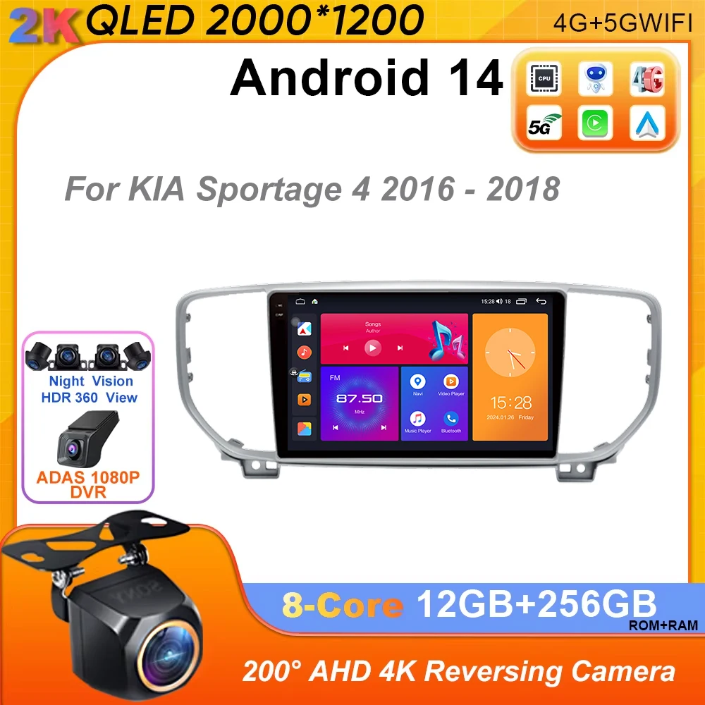 

Android 14 Car Radio for KIA Sportage 4 QL 2016 - 2018 Navigation GPS Split Screen Wireless Carplay DSP Stereo Bluetooth WiFi BT