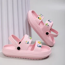 Cute Flower Decor Platform Sandals Women Comfortable Soft Sole EVA Cloud Slippers Woman 2024 Summer Non Slip Beach Slides Shoes