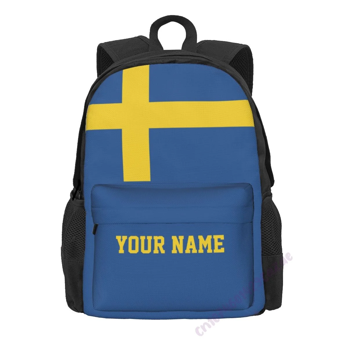 Custom Name Sweden Flag Polyester Backpack For Men Women Travel Bag Casual Students Hiking Travel Camping