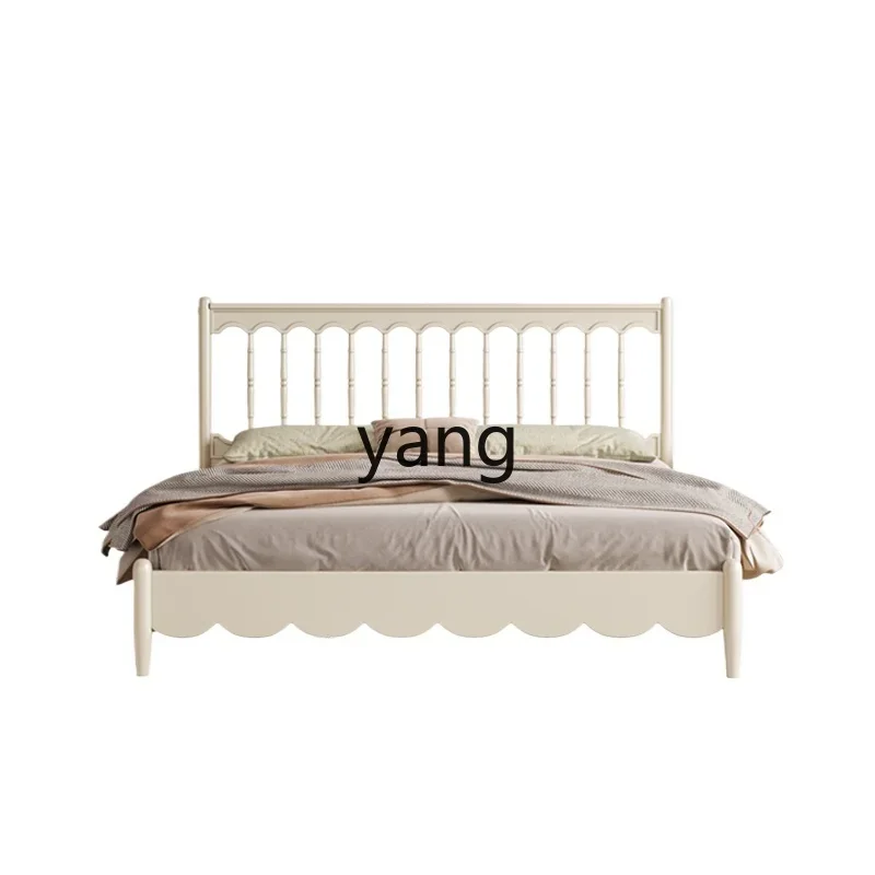 

YJQ white cream wind solid wood single double bed 1.5 master bedroom home modern simple storage wedding bed