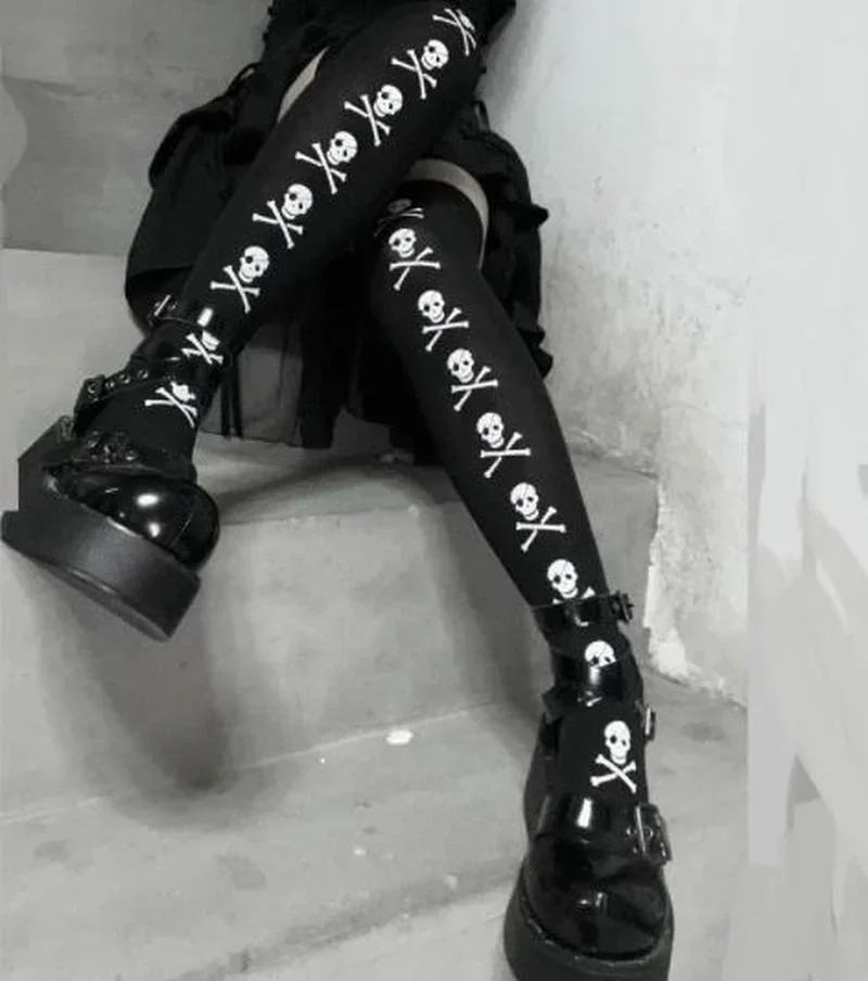 

Halloween Skull Bat Gothic Dark Sexy Stockings Women Spiderweb Harajuku Alternative Long Socks Lingerie Skin Thigh High Hosiery