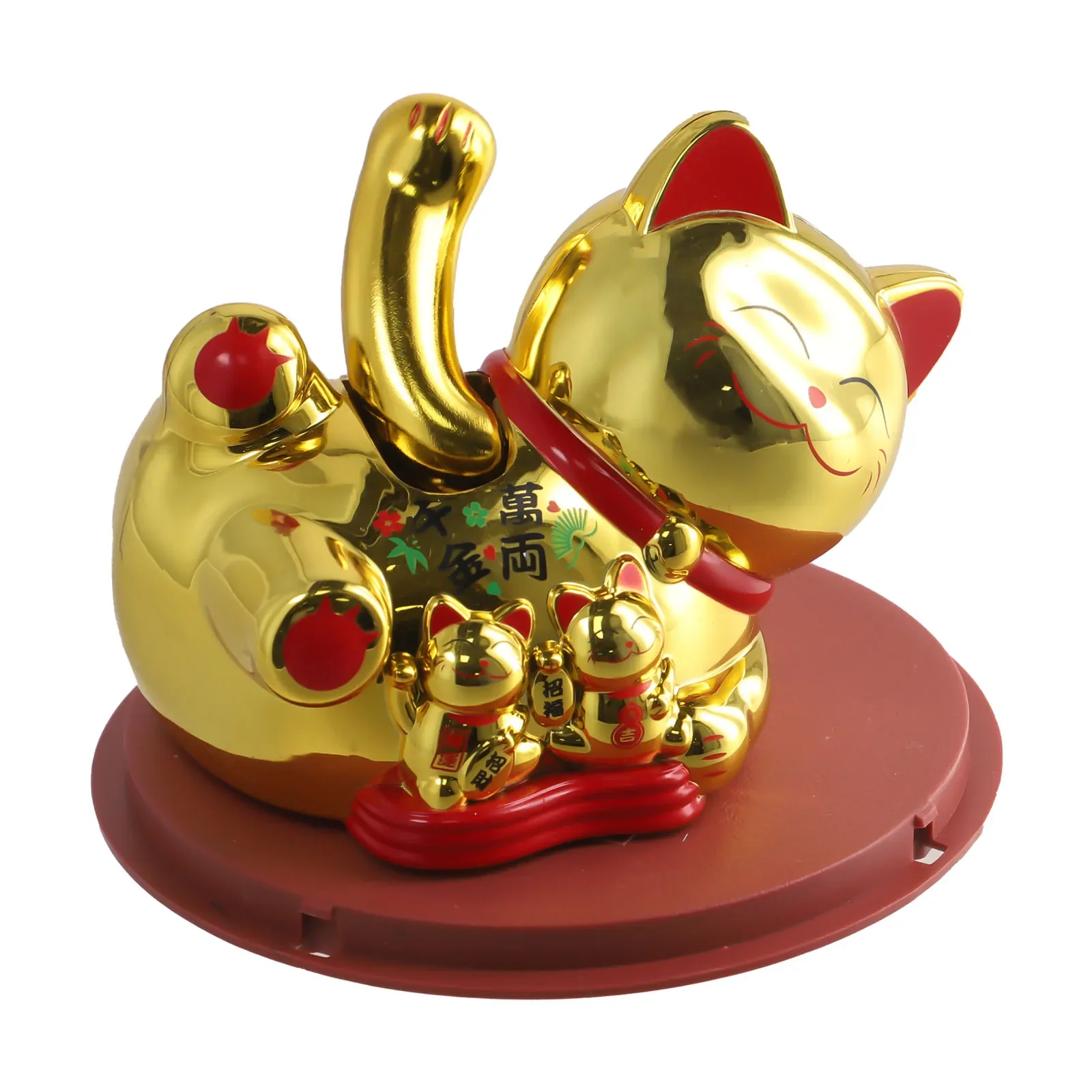 Solar Powered Maneki Neko Lucky Cat Welcoming Chinese Lucky Cat Waving Hand Beckoning Fortune Cat Figurines For Home Decor