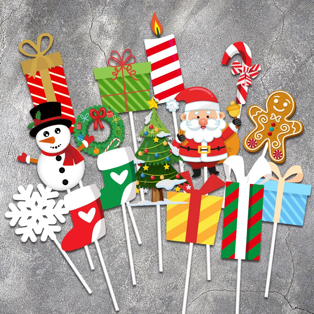 15/30 Weihnachtstorte Dekorationen Schneemann Geschenkboxen Schneeflocke Muster Banner Urlaub Party Supplies Papier Cartoon Dekorationen