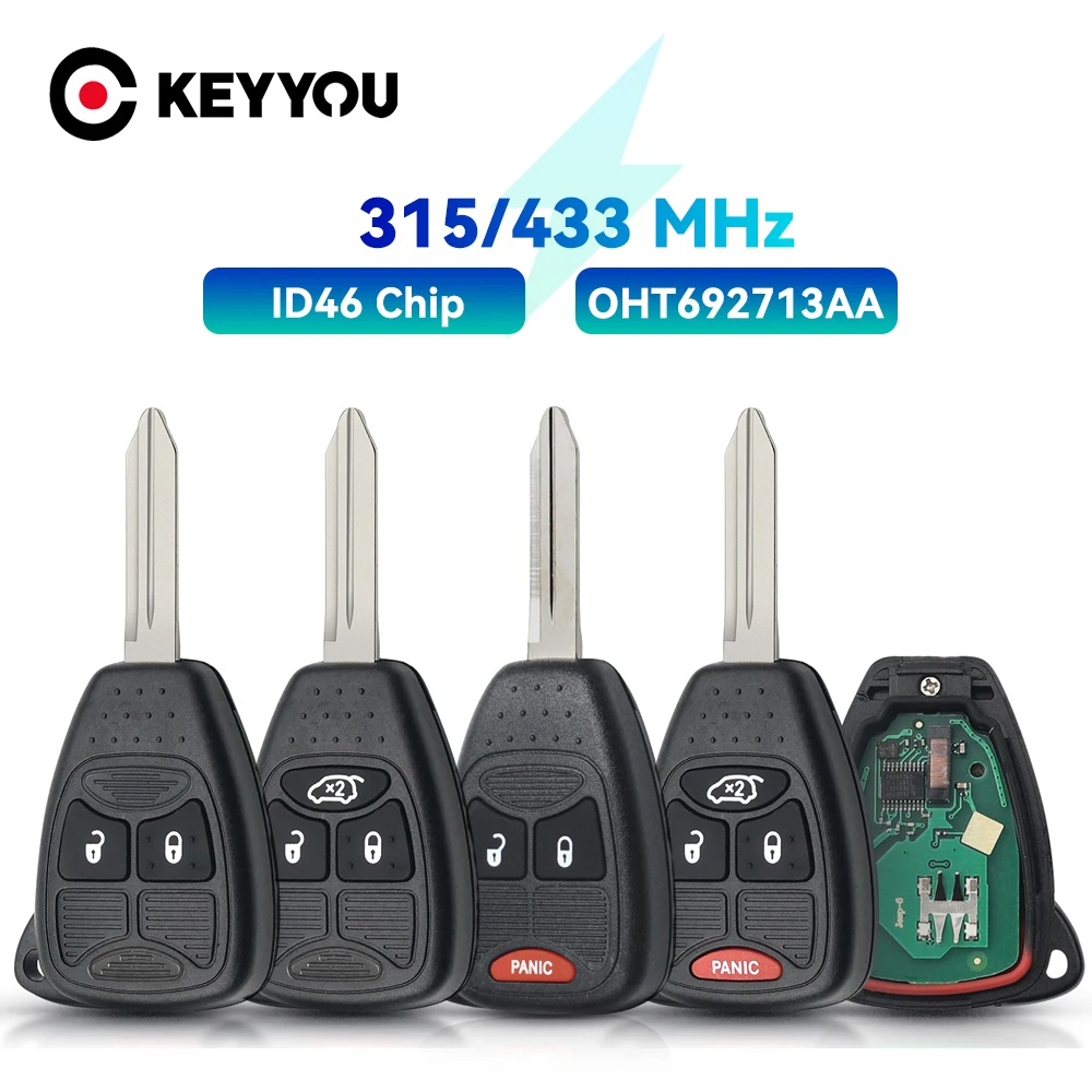 

KEYYOU With Battery 315/433Mhz ID46 Remote Car Key for Dodge RAM JEEP Commander Compass Grand Cherokee Liberty Wrangler Chrysler