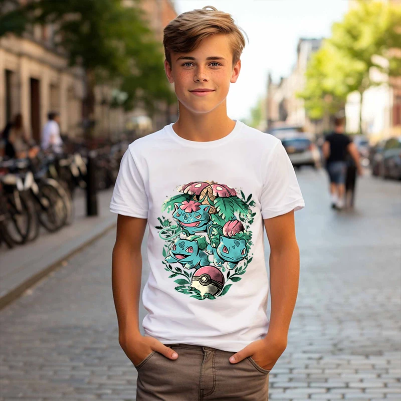 Pokemon printed children's clothing kids cotton T-shirt white short-sleeved cartoon top for boys