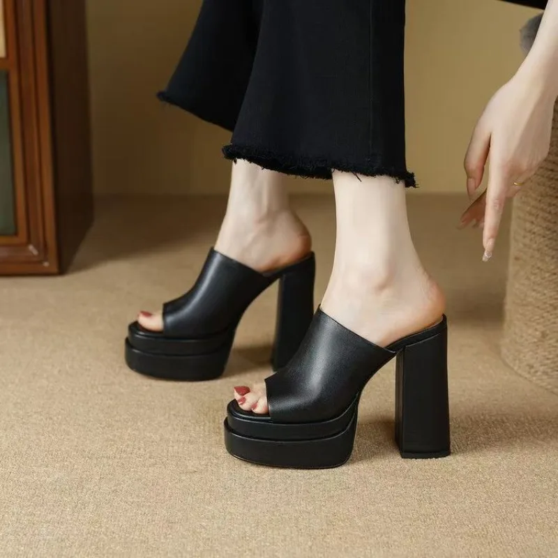 

2025 New Outdoor Summer Women's Shoes, Ultra High Heels 12cm, Small Women's Fashion Thick Soled Cool Slippers